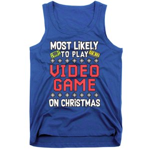 Most Likely To Play Video Games On Christmas Xmas Lights Tank Top