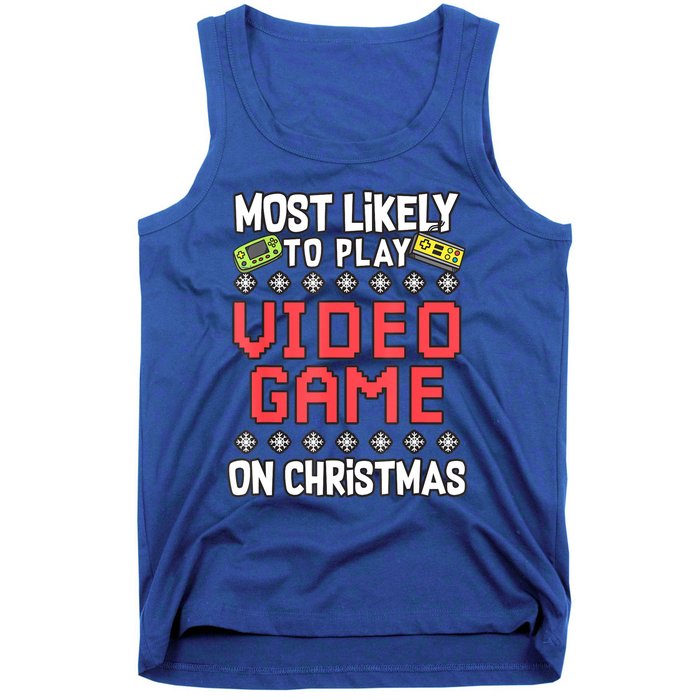 Most Likely To Play Video Games On Christmas Xmas Lights Tank Top