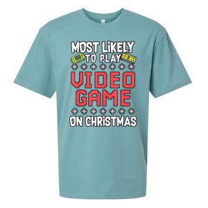 Most Likely To Play Video Games On Christmas Xmas Lights Sueded Cloud Jersey T-Shirt