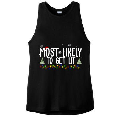 Most Likely To Get Lit Funny Christmas Ladies PosiCharge Tri-Blend Wicking Tank
