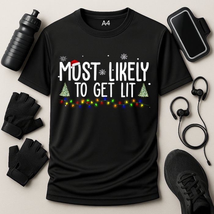 Most Likely To Get Lit Funny Christmas Cooling Performance Crew T-Shirt