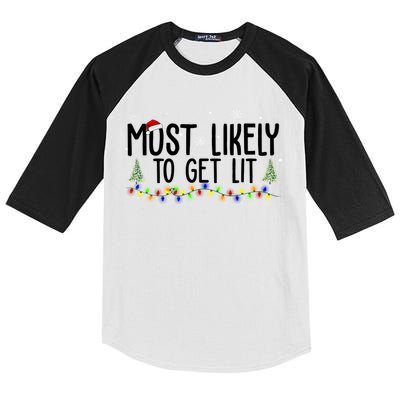 Most Likely To Get Lit Funny Christmas Kids Colorblock Raglan Jersey