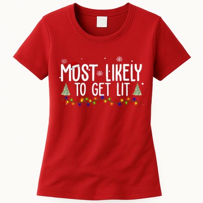 Most Likely To Get Lit Funny Christmas Womens T-Shirt