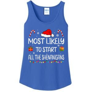 Most Likely To Start All The Shenanigans family Christmas Ladies Essential Tank