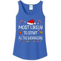 Most Likely To Start All The Shenanigans family Christmas Ladies Essential Tank