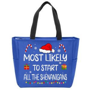 Most Likely To Start All The Shenanigans family Christmas Zip Tote Bag