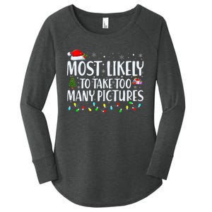 Most Likely To Take Too Many Pictures Funny Christmas Women's Perfect Tri Tunic Long Sleeve Shirt