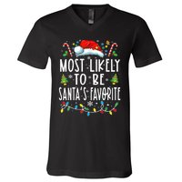 Most Likely To Be SantaS Favorite Matching Christmas V-Neck T-Shirt