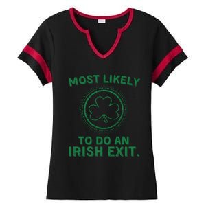 Most Likely To Do An Irish Exit Funny St Patricks Day Ladies Halftime Notch Neck Tee