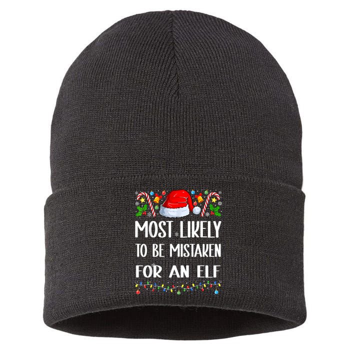 Most Likely To Be Mistaken For An Elf Christmas Pajamas Sustainable Knit Beanie