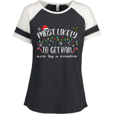 Most Likely To Get Ran Over By A Reindeer Family Christmas Enza Ladies Jersey Colorblock Tee