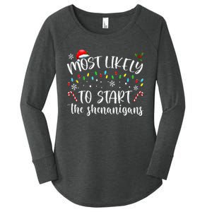 Most Likely To Start The Shenanigans Christmas Family Women's Perfect Tri Tunic Long Sleeve Shirt