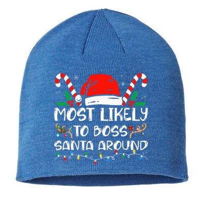 Most Likely To Boss Santa Around Funny Christmas  Sustainable Beanie