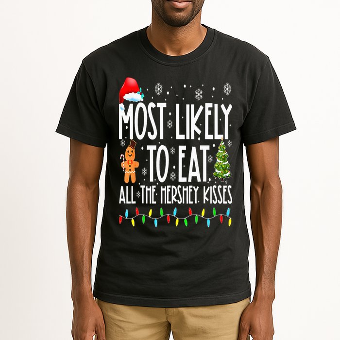 Most Likely To Eat All The Hershey Kisses Funny Xmas Lights Tall T-Shirt