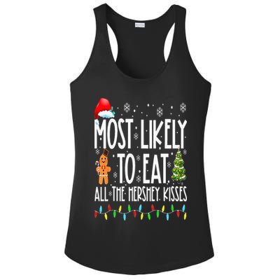 Most Likely To Eat All The Hershey Kisses Funny Xmas Lights Ladies PosiCharge Competitor Racerback Tank