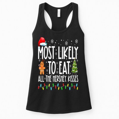Most Likely To Eat All The Hershey Kisses Funny Xmas Lights Womens Tank Top