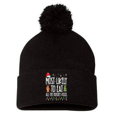 Most Likely To Eat All The Hershey Kisses Funny Xmas Lights Pom Pom 12in Knit Beanie