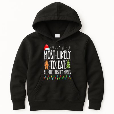 Most Likely To Eat All The Hershey Kisses Funny Xmas Lights Kids Hoodie