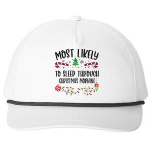 Most Likely To Sleep Through Christmas Morning Funny Christmas Family Matching Snapback Five-Panel Rope Hat