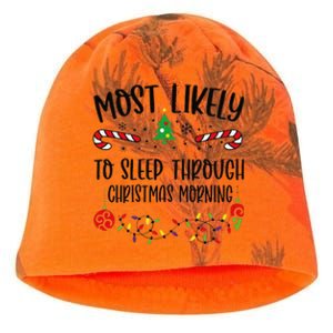 Most Likely To Sleep Through Christmas Morning Funny Christmas Family Matching Kati - Camo Knit Beanie