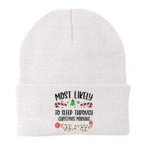 Most Likely To Sleep Through Christmas Morning Funny Christmas Family Matching Knit Cap Winter Beanie