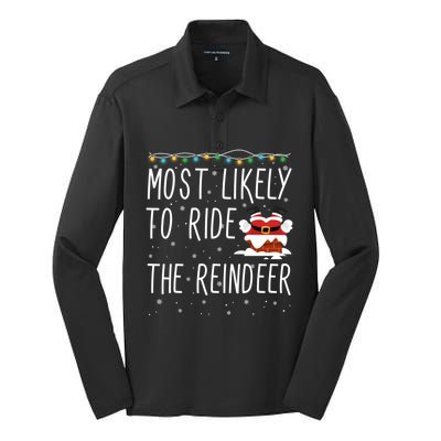 Most Likely To Ride The Reindeer Cute Funny Christmas 2024 Cute Gift Silk Touch Performance Long Sleeve Polo