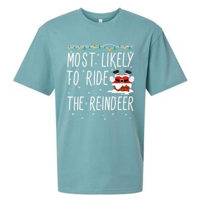 Most Likely To Ride The Reindeer Cute Funny Christmas 2024 Cute Gift Sueded Cloud Jersey T-Shirt