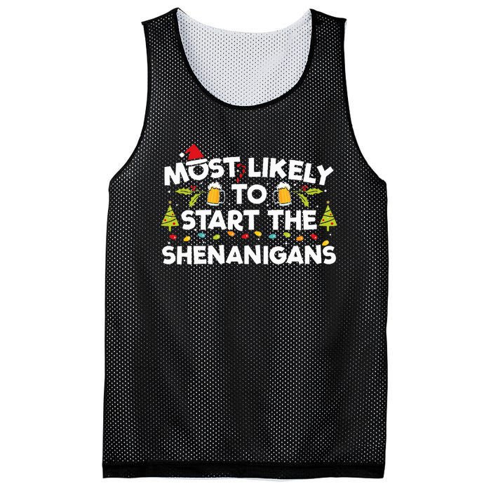 Most Likely To Start The Shenanigans Funny Family Christmas Mesh Reversible Basketball Jersey Tank