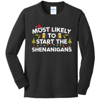 Most Likely To Start The Shenanigans Funny Family Christmas Kids Long Sleeve Shirt