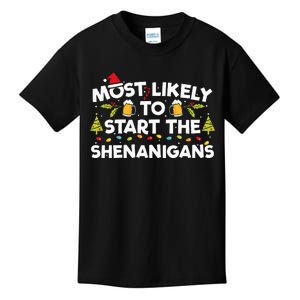 Most Likely To Start The Shenanigans Funny Family Christmas Kids T-Shirt