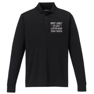 Most Likely To Have Better Beard Than Santa Funny Christmas Gift Performance Long Sleeve Polo