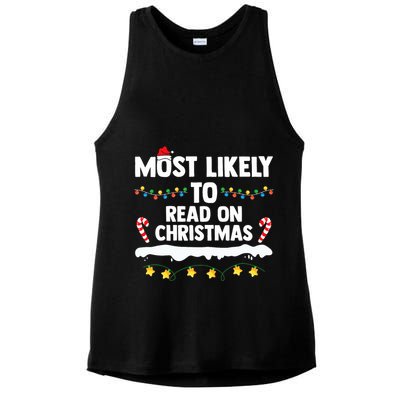 Most Likely To Read On Christmas Family Group Matching Xmas Ladies PosiCharge Tri-Blend Wicking Tank