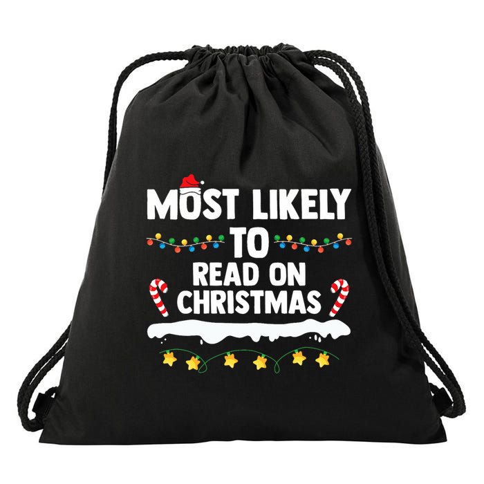 Most Likely To Read On Christmas Family Group Matching Xmas Drawstring Bag