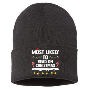 Most Likely To Read On Christmas Family Group Matching Xmas Sustainable Knit Beanie