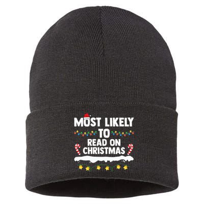 Most Likely To Read On Christmas Family Group Matching Xmas Sustainable Knit Beanie
