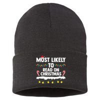 Most Likely To Read On Christmas Family Group Matching Xmas Sustainable Knit Beanie