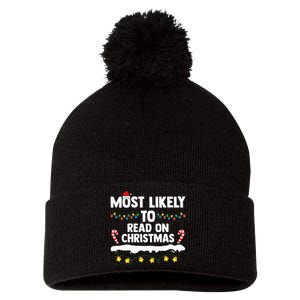 Most Likely To Read On Christmas Family Group Matching Xmas Pom Pom 12in Knit Beanie