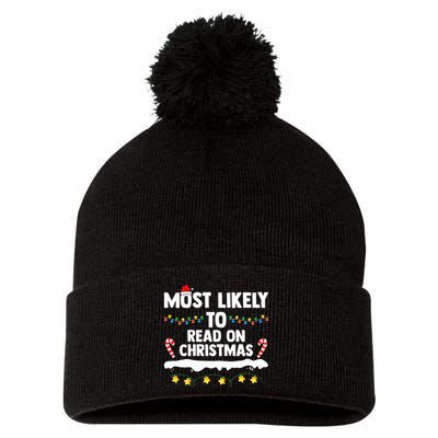 Most Likely To Read On Christmas Family Group Matching Xmas Pom Pom 12in Knit Beanie