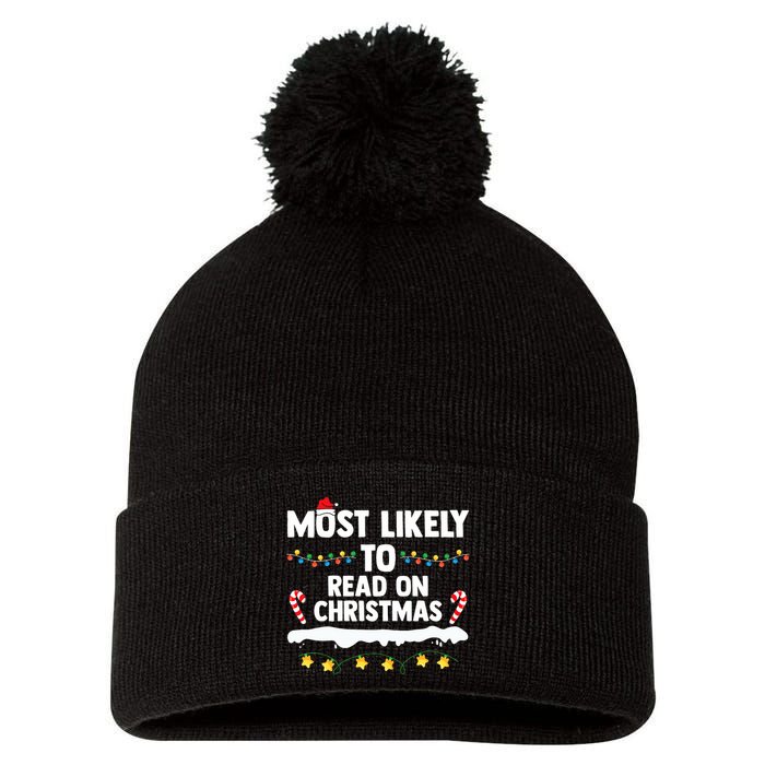 Most Likely To Read On Christmas Family Group Matching Xmas Pom Pom 12in Knit Beanie