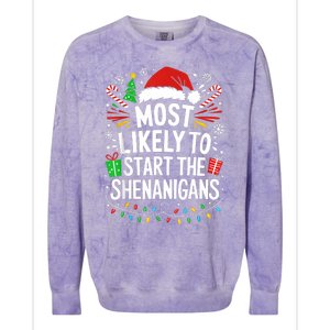 Most Likely To Start The Shenanigans Family Christmas Colorblast Crewneck Sweatshirt