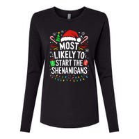 Most Likely To Start The Shenanigans Family Christmas Womens Cotton Relaxed Long Sleeve T-Shirt