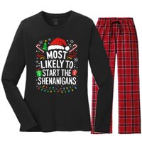 Most Likely To Start The Shenanigans Family Christmas Women's Long Sleeve Flannel Pajama Set 