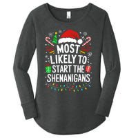 Most Likely To Start The Shenanigans Family Christmas Women's Perfect Tri Tunic Long Sleeve Shirt