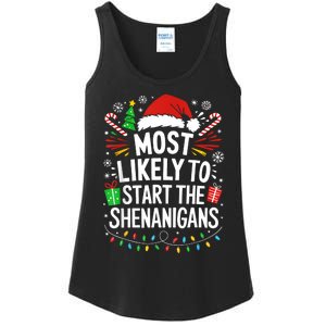 Most Likely To Start The Shenanigans Family Christmas Ladies Essential Tank