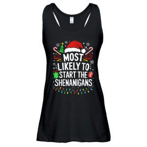 Most Likely To Start The Shenanigans Family Christmas Ladies Essential Flowy Tank