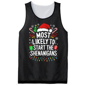 Most Likely To Start The Shenanigans Family Christmas Mesh Reversible Basketball Jersey Tank