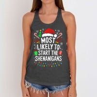 Most Likely To Start The Shenanigans Family Christmas Women's Knotted Racerback Tank