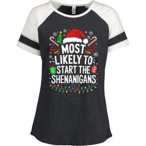 Most Likely To Start The Shenanigans Family Christmas Enza Ladies Jersey Colorblock Tee