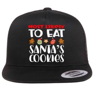 Most Likely To Eat Santas Cookies Family Xmas Holiday Flat Bill Trucker Hat