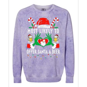 Most Likely To Offer Santa A Beer Funny Drinking Christmas  Colorblast Crewneck Sweatshirt